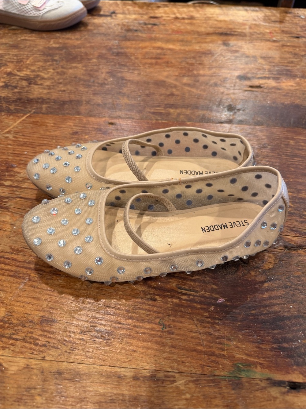 Steve Madden Beige Rhinestone Ballet Flats